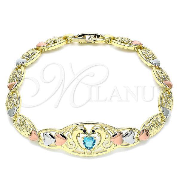 Gold Filled Bracelet — Fancy Bracelet Dolphin and Heart Design with Blue — main product view — SKU 143432 | Oro Laminado brazalete — elegante Bracelet Dolphin and corazón diseño with Blue — SKU 143432