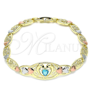 Gold Filled Bracelet — Fancy Bracelet Dolphin and Heart Design with Blue — main product view — SKU 143432 | Oro Laminado brazalete — elegante Bracelet Dolphin and corazón diseño with Blue — SKU 143432