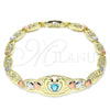 Oro Laminado Fancy Bracelet, Gold Filled Style Dolphin and Heart Design, with Blue Topaz and Black Cubic Zirconia, Polished, Tricolor, 03.380.0106.07 (07 MM Thickness, 7 Inches Length)