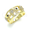 Oro Laminado Multi Stone Ring, Gold Filled Style Elephant Design, with White and Black Crystal, Polished, Golden Finish, 01.380.0001.07 (Size 7)