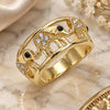 Oro Laminado Multi Stone Ring, Gold Filled Style Elephant Design, with White and Black Crystal, Polished, Golden Finish, 01.380.0001.09 (Size 9)