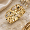 Oro Laminado Multi Stone Ring, Gold Filled Style Elephant Design, with White and Black Crystal, Polished, Golden Finish, 01.380.0004.07 (Size 7)