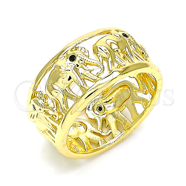 Gold Filled Ring — Multi Stone Ring Elephant Design with Black Micro — main product view — SKU 143448 | Oro Laminado anillo — Multi Stone Ring Elephant diseño with negro Micro — SKU 143448