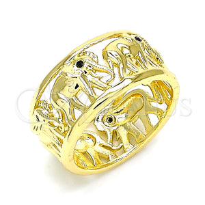 Gold Filled Ring — Multi Stone Ring Elephant Design with Black Micro — main product view — SKU 143448 | Oro Laminado anillo — Multi Stone Ring Elephant diseño with negro Micro — SKU 143448