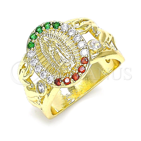Oro Laminado Multi Stone Ring, Gold Filled Style Guadalupe and Elephant Design, with Multicolor Micro Pave and White Cubic Zirconia, Polished, Golden Finish, 01.380.0007.07 (Size 7)