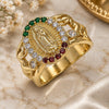 Oro Laminado Multi Stone Ring, Gold Filled Style Elephant Design, with Multicolor Micro Pave and White Cubic Zirconia, Polished, Golden Finish, 01.380.0007.09 (Size 9)
