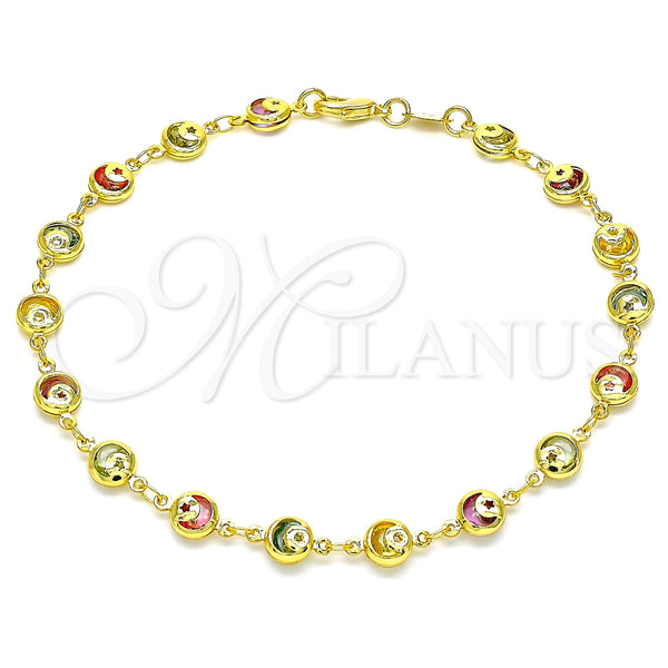 Gold Filled Anklet — Fancy Anklet Moon and Star Design with Multicolor — main product view — SKU 143457 | Oro Laminado tobillera — elegante Anklet Moon and estrella diseño with Multicolor — SKU 143457