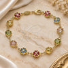 Oro Laminado Fancy Bracelet, Gold Filled Style Four-leaf Clover Design, with Multicolor Cubic Zirconia, Polished, Golden Finish, 03.386.0002.07 (07 MM Thickness, 7 Inches Length)