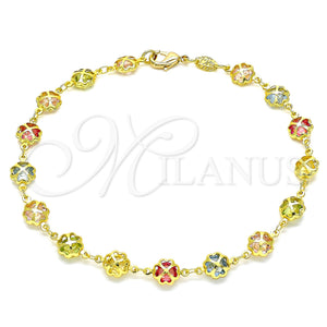 Gold Filled Anklet — Fancy Anklet Four-leaf Clover Design with Multicolor Cubic — main product view — SKU 143460 | Oro Laminado tobillera — elegante Anklet Four-leaf Clover diseño with Multicolor Cubic — SKU 143460