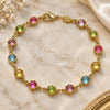 Oro Laminado Fancy Bracelet, Gold Filled Style Flower Design, with Multicolor Cubic Zirconia, Polished, Golden Finish, 03.386.0003.07 (07 MM Thickness, 7 Inches Length)