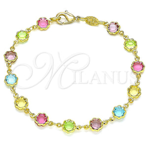 Gold Filled Bracelet — Fancy Bracelet Flower Design with Multicolor Cubic Zirconia — main product view — SKU 143461 | Oro Laminado brazalete — elegante Bracelet flor diseño with Multicolor Cubic Zirconia — SKU 143461