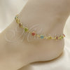 Oro Laminado Fancy Anklet, Gold Filled Style Flower Design, with Multicolor Cubic Zirconia, Polished, Golden Finish, 03.386.0003.10 (07 MM Thickness, 10 Inches Length)