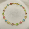 Oro Laminado Fancy Anklet, Gold Filled Style Flower Design, with Multicolor Cubic Zirconia, Polished, Golden Finish, 03.386.0003.10 (07 MM Thickness, 10 Inches Length)