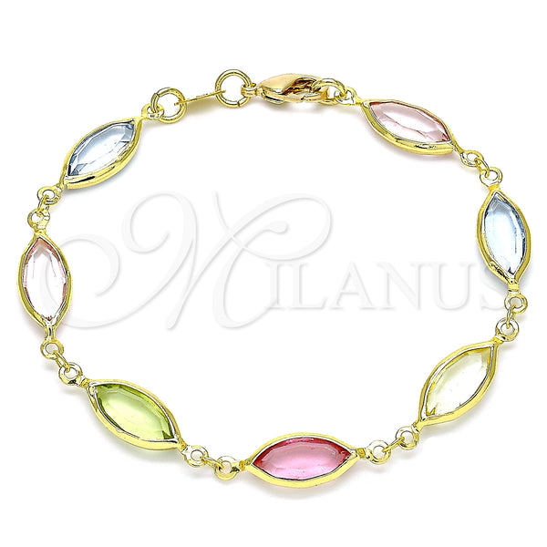 Gold Filled Bracelet — Fancy Bracelet with Multicolor Cubic Zirconia Polished 03. — main product view — SKU 143463 | Oro Laminado brazalete — elegante Bracelet with Multicolor Cubic Zirconia pulido 03. — SKU 143463