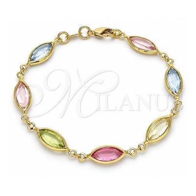 Oro Laminado Fancy Bracelet, Gold Filled Style with Multicolor Cubic Zirconia, Polished, Golden Finish, 03.386.0004.08 (07 MM Thickness, 8 Inches Length)