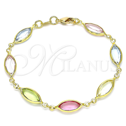 Oro Laminado Fancy Bracelet, Gold Filled Style with Multicolor Cubic Zirconia, Polished, Golden Finish, 03.386.0004.08 (07 MM Thickness, 8 Inches Length)