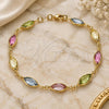 Oro Laminado Fancy Anklet, Gold Filled Style with Multicolor Cubic Zirconia, Polished, Golden Finish, 03.386.0004.10 (07 MM Thickness, 10 Inches Length)