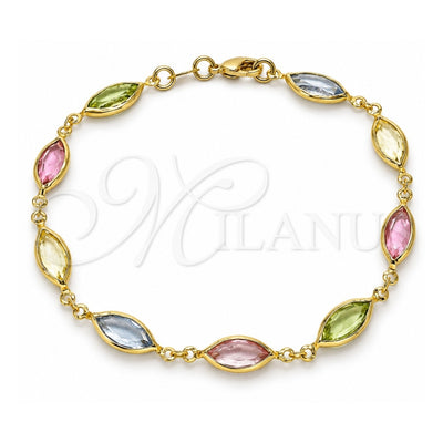 Oro Laminado Fancy Anklet, Gold Filled Style with Multicolor Cubic Zirconia, Polished, Golden Finish, 03.386.0004.10 (07 MM Thickness, 10 Inches Length)