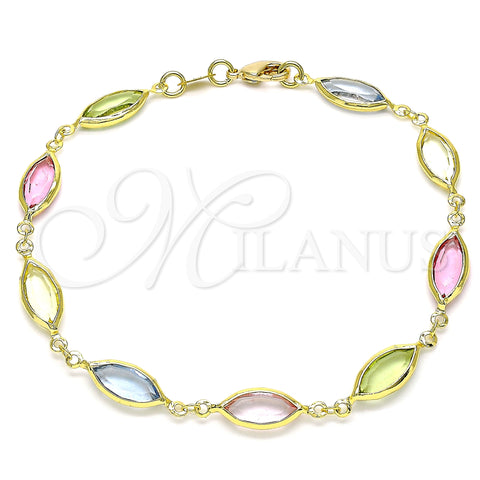 Oro Laminado Fancy Anklet, Gold Filled Style with Multicolor Cubic Zirconia, Polished, Golden Finish, 03.386.0004.10 (07 MM Thickness, 10 Inches Length)