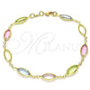 Oro Laminado Fancy Anklet, Gold Filled Style with Multicolor Cubic Zirconia, Polished, Golden Finish, 03.386.0004.10 (07 MM Thickness, 10 Inches Length)