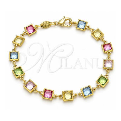 Oro Laminado Fancy Bracelet, Gold Filled Style with Multicolor Cubic Zirconia, Polished, Golden Finish, 03.386.0005.08 (07 MM Thickness, 8 Inches Length)