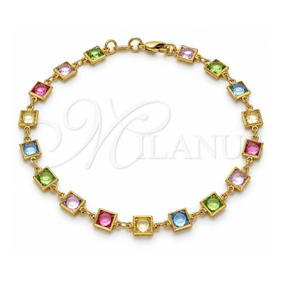 Oro Laminado Fancy Anklet, Gold Filled Style with Multicolor Cubic Zirconia, Polished, Golden Finish, 03.386.0005.10 (07 MM Thickness, 10 Inches Length)