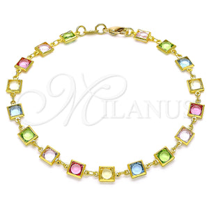Gold Filled Anklet — Fancy Anklet with Multicolor Cubic Zirconia Polished 03. — main product view — SKU 143466 | Oro Laminado tobillera — elegante Anklet with Multicolor Cubic Zirconia pulido 03. — SKU 143466