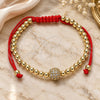 Oro Laminado Adjustable Bolo Bracelet, Gold Filled Style Ball Design, with White Micro Pave, Polished, Golden Finish, 03.299.0081.1.10 (04 MM Thickness, 10 Inches Length)