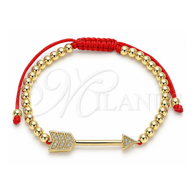 Oro Laminado Adjustable Bolo Bracelet, Gold Filled Style Ball Design, with White Micro Pave, Polished, Golden Finish, 03.299.0082.1.10 (04 MM Thickness, 10 Inches Length)