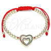 Oro Laminado Adjustable Bolo Bracelet, Gold Filled Style Heart and Ball Design, with Multicolor Micro Pave, Polished, Golden Finish, 03.299.0087.1.10 (04 MM Thickness, 10 Inches Length)