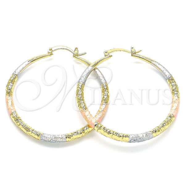 Oro Laminado Large Hoop, Gold Filled Style Diamond Cutting Finish, Tricolor, 02.170.0392.50
