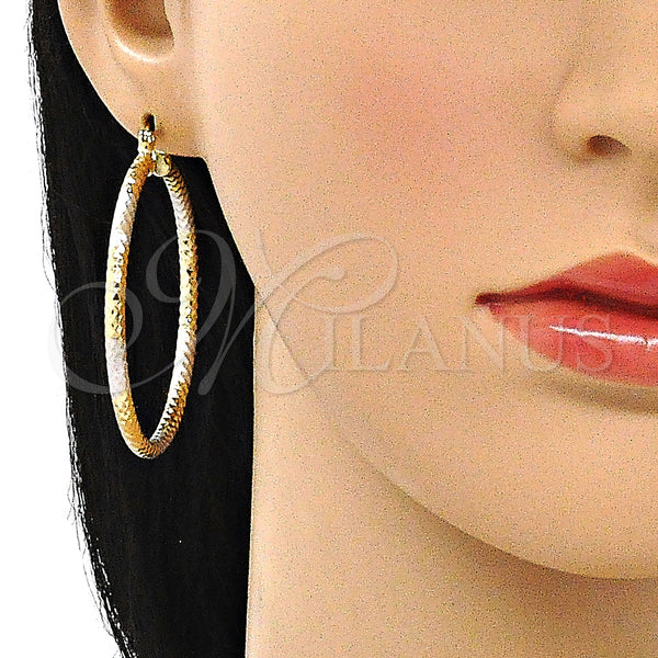 Gold Filled Hoop Earrings — Large Hoop Diamond Cutting Tricolor 02. — alternate product view — SKU 143485 | Oro Laminado aretes de aro — Large Hoop Diamond Cutting Tricolor 02. — SKU 143485