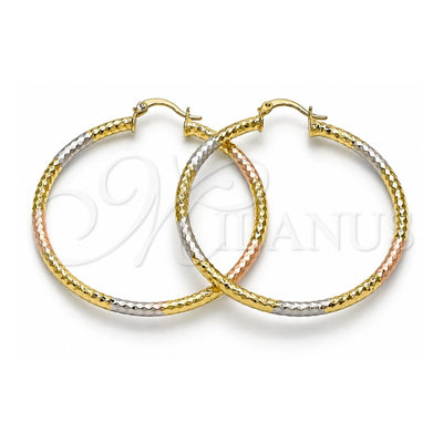 Oro Laminado Large Hoop, Gold Filled Style Diamond Cutting Finish, Tricolor, 02.213.0154.1.50