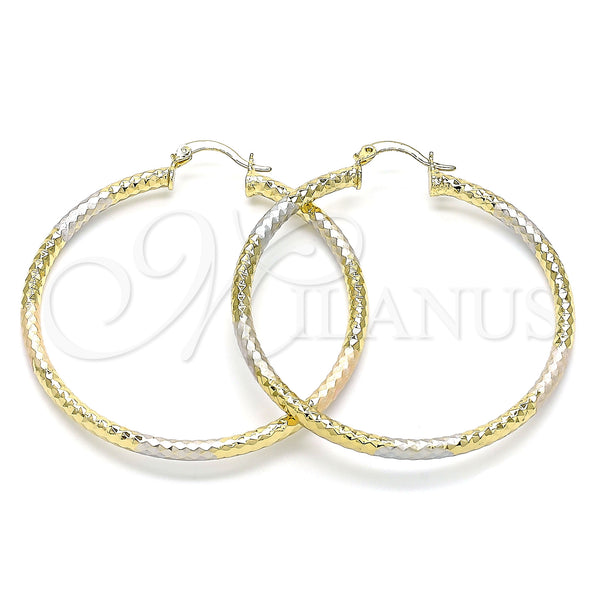Gold Filled Hoop Earrings — Large Hoop Diamond Cutting Tricolor 02. — main product view — SKU 143485 | Oro Laminado aretes de aro — Large Hoop Diamond Cutting Tricolor 02. — SKU 143485