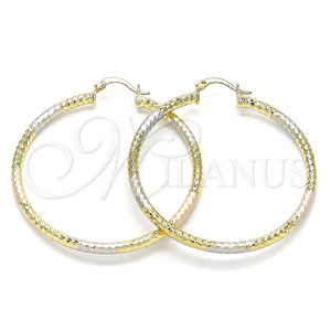 Gold Filled Hoop Earrings — Large Hoop Diamond Cutting Tricolor 02. — main product view — SKU 143485 | Oro Laminado aretes de aro — Large Hoop Diamond Cutting Tricolor 02. — SKU 143485
