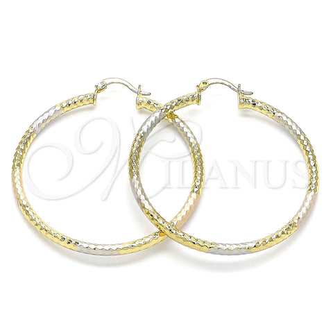 Oro Laminado Large Hoop, Gold Filled Style Diamond Cutting Finish, Tricolor, 02.213.0154.1.50