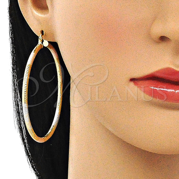 Gold Filled Hoop Earrings — Large Hoop Diamond Cutting Tricolor 02. — alternate product view — SKU 143489 | Oro Laminado aretes de aro — Large Hoop Diamond Cutting Tricolor 02. — SKU 143489