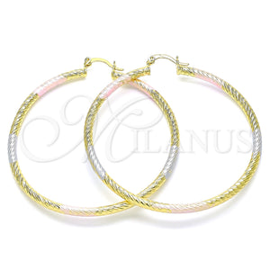 Gold Filled Hoop Earrings — Large Hoop Diamond Cutting Tricolor 02. — main product view — SKU 143490 | Oro Laminado aretes de aro — Large Hoop Diamond Cutting Tricolor 02. — SKU 143490