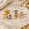 Oro Laminado Stud Earring, Gold Filled Style Butterfly Design, with Amethyst Cubic Zirconia, Polished, Golden Finish, 02.387.0001.1