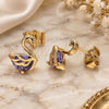 Oro Laminado Stud Earring, Gold Filled Style Swan Design, with Amethyst Cubic Zirconia, Polished, Golden Finish, 02.387.0002.1