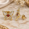 Oro Laminado Stud Earring, Gold Filled Style Butterfly and Baguette Design, with Garnet and White Cubic Zirconia, Polished, Golden Finish, 02.387.0005.2