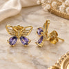 Oro Laminado Stud Earring, Gold Filled Style Butterfly Design, with Amethyst Cubic Zirconia, Polished, Golden Finish, 02.387.0007.1