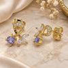 Oro Laminado Stud Earring, Gold Filled Style Leaf Design, with Amethyst Cubic Zirconia, Polished, Golden Finish, 02.387.0009.1