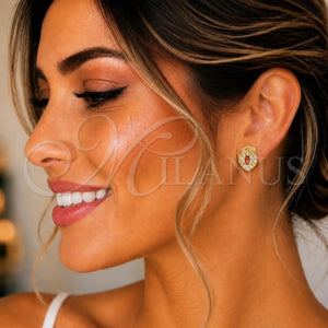 Gold Filled Ring — Stud Earring with Garnet and White Cubic Zirconia — main product view — SKU 143519 | Oro Laminado anillo — Stud Earring with Garnet and blanco Cubic Zirconia — SKU 143519