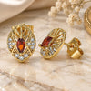 Oro Laminado Stud Earring, Gold Filled Style with Garnet and White Cubic Zirconia, Polished, Golden Finish, 02.387.0010.2