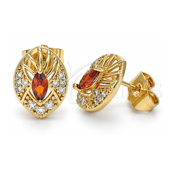 Oro Laminado Stud Earring, Gold Filled Style with Garnet and White Cubic Zirconia, Polished, Golden Finish, 02.387.0010.2