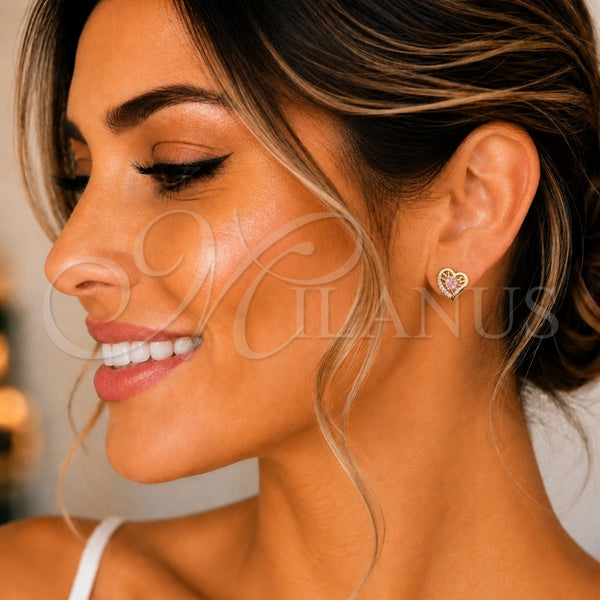 Gold Filled Ring — Stud Earring Heart Design with Pink and White — main product view — SKU 143522 | Oro Laminado anillo — Stud Earring corazón diseño with Pink and blanco — SKU 143522