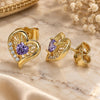Oro Laminado Stud Earring, Gold Filled Style Heart Design, with Amethyst and White Cubic Zirconia, Polished, Golden Finish, 02.387.0013.1