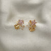 Gold Filled Ring — Stud Earring Flower and Leaf Design with Pink — alternate product view — SKU 143525 | Oro Laminado anillo — Stud Earring flor and Leaf diseño with Pink — SKU 143525