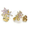 Gold Filled Ring — Stud Earring Flower and Leaf Design with Pink — alternate product view — SKU 143525 | Oro Laminado anillo — Stud Earring flor and Leaf diseño with Pink — SKU 143525